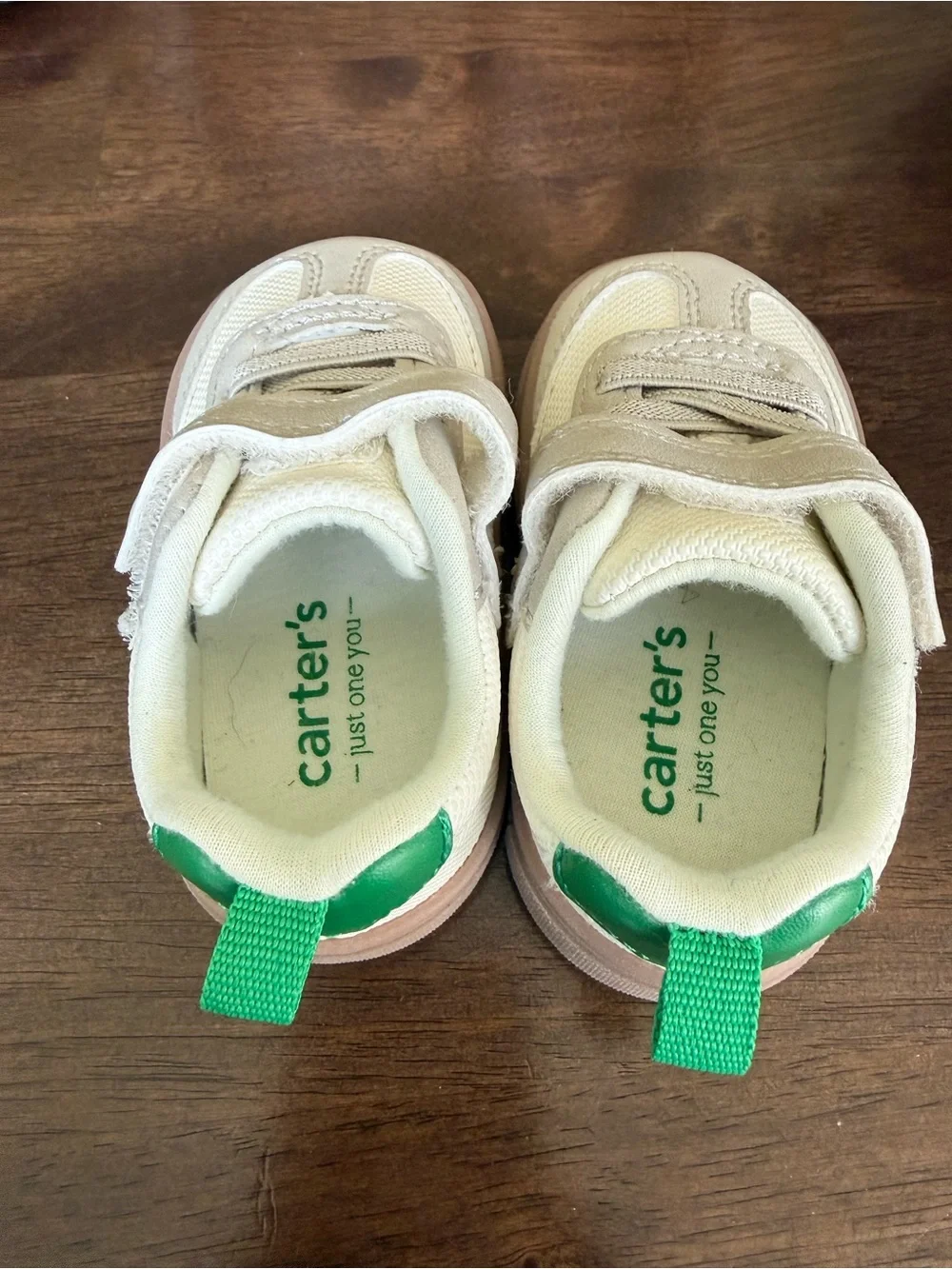 Carter's Cream and Green Toddler Sneakers with Hook-and-Loop